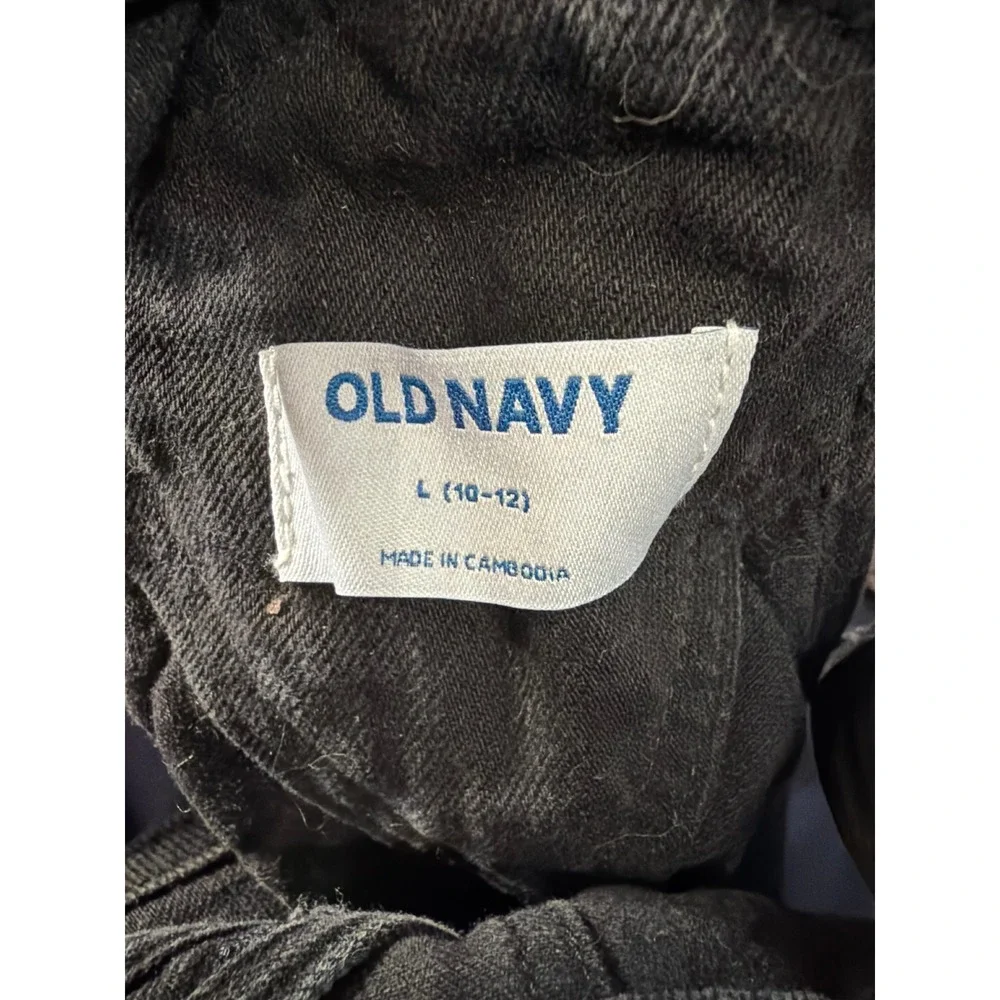 Old Navy Overalls Kids Size L 10-12 Black Denim Straight Leg Cotton Bibs